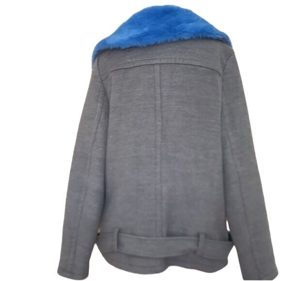 Nine West Coat Gray w/ blue fur collar. Sz. S NWT - Picture 2 of 3